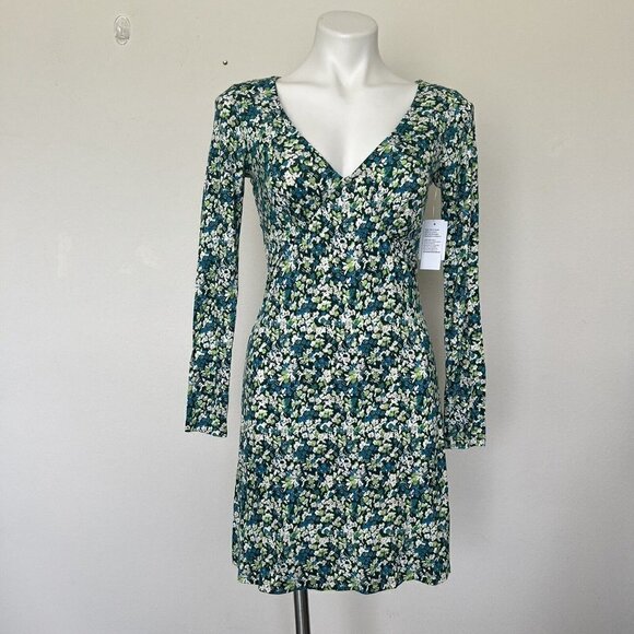 BP Floral long Sleeve Shift Dress Aqua Blue Green XXSMALL XXS 00 - Picture 9 of 9